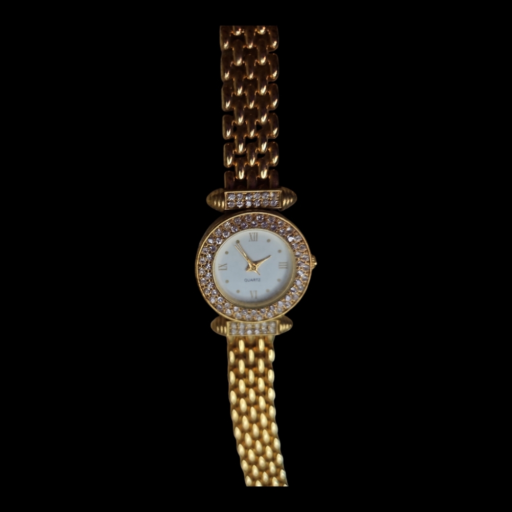 Ladies Gold Tone Quartz Watch with Crystal Accents